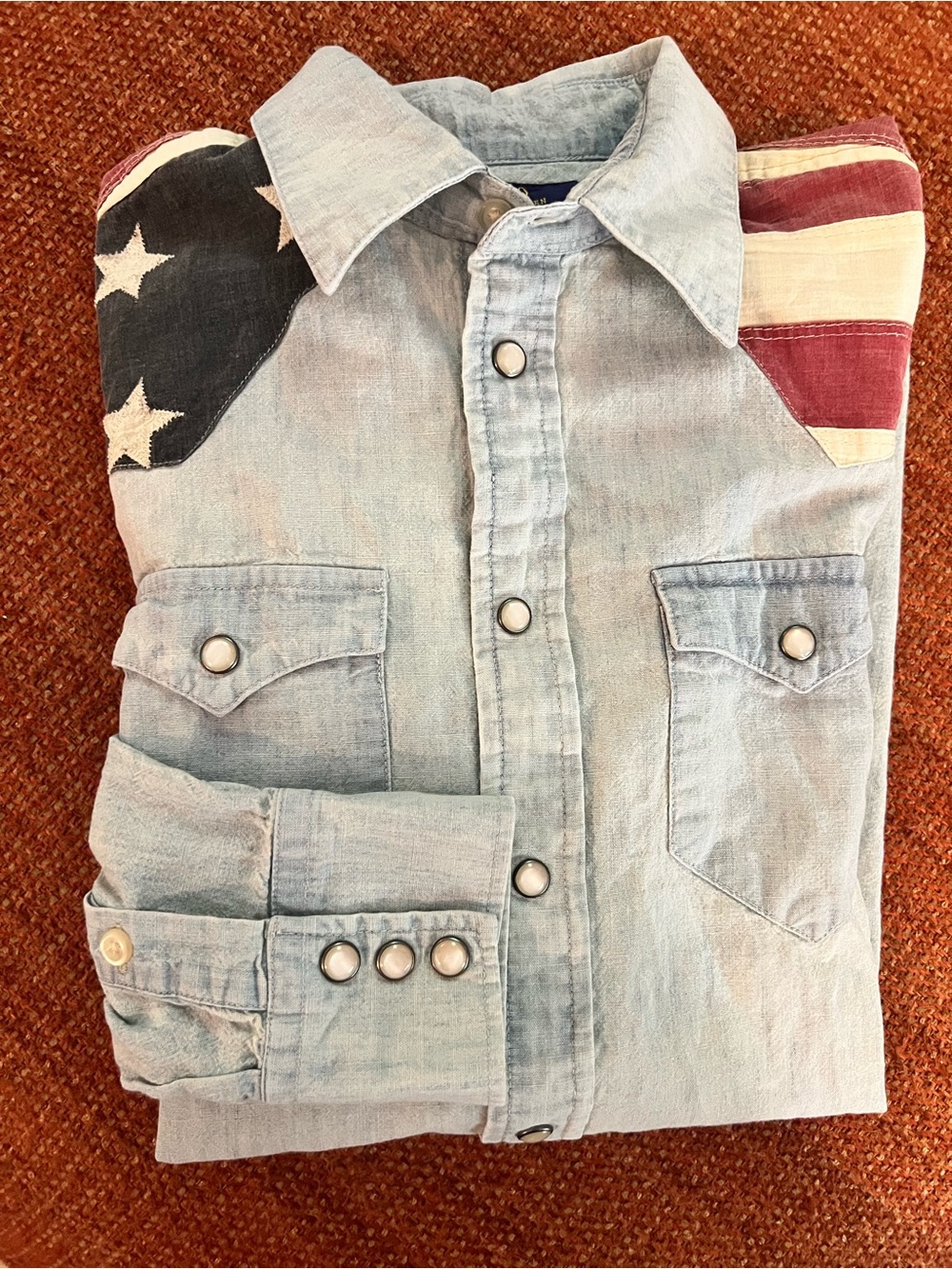 Polo Ralph Lauren Women’s Light Blue Denim Western Shirt with Flag Yoke Small